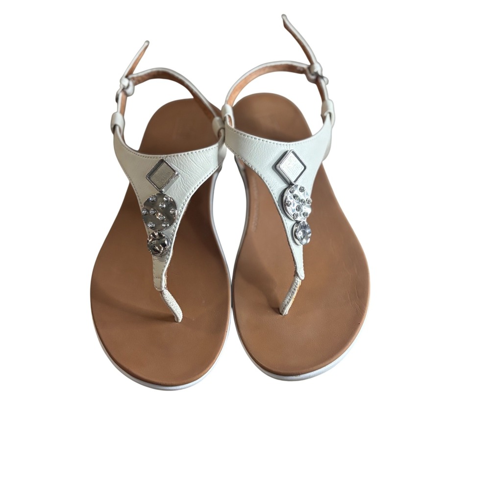 FitFlop White Leather Embellished Slingback Thong Sandals AM9-021 US 9